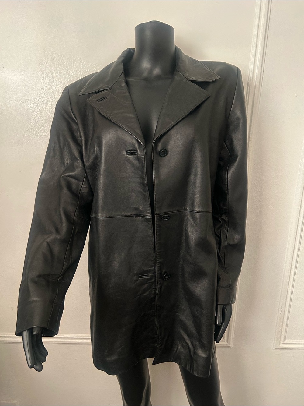 Wilsons Leather Black Long Button-Front Leather Jacket